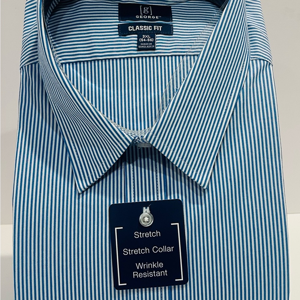 George Men's Classic Fit Blue and White Striped Shirt